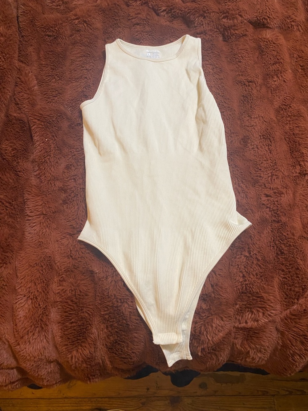 Womens Cream Ribbed One-Piece Bodysuit
